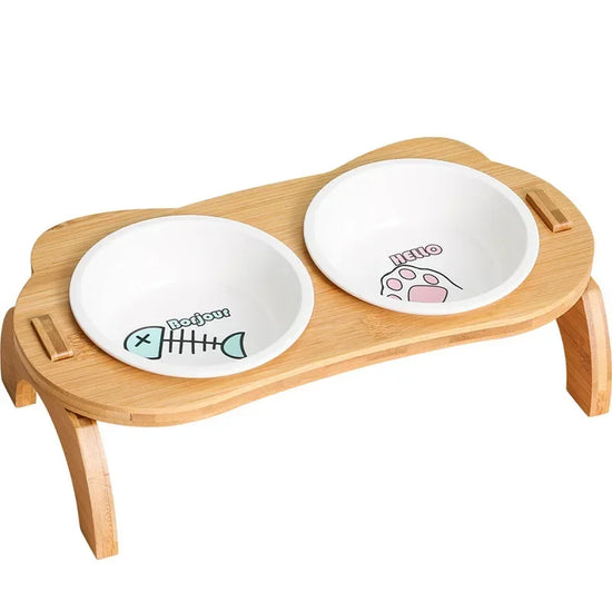 Bol de nourriture surélevé en bambou, bol pour animaux de compagnie, fournitures pour chats et chiens, bol et mangeoire anti-fuite pour petits chiens et chats