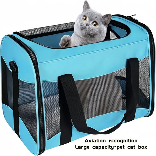 Boîte de transport pour chat-boîte de transport pour animaux de compagnie approuvée par la compagnie aérienne, sac de voyage portable pliable et respirant pour chat et chien, coussin en laine amovible