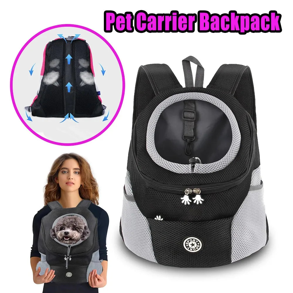 Sac à dos noir pour transporter un animal avec une fenêtre et des bretelles ajustables