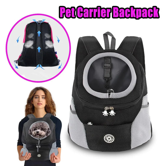 Sac à dos noir pour transporter un animal avec une fenêtre et des bretelles ajustables