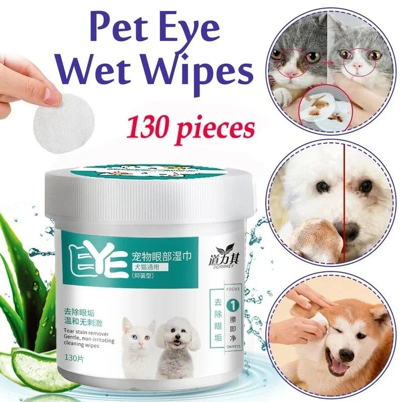 130 pièces/ensemble de lingettes nettoyantes pour chiens et chats lingettes pour les yeux pour animaux de compagnie toilettage dissolvant de taches de déchirure lingettes douces sans moussant serviettes