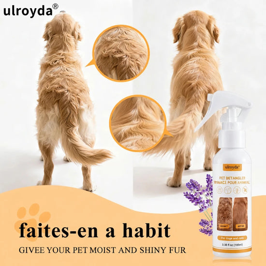 Après-shampoing démêlant sans rinçage Ulroyda pour chats et chiens, formule douce parfumée à la lavande, hydrate et lisse tous les types de poils